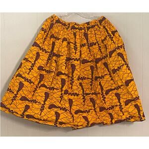 Öfuurë African Print Knee Length Skirt Yellow & Red Ankara High Waist Size‎ L